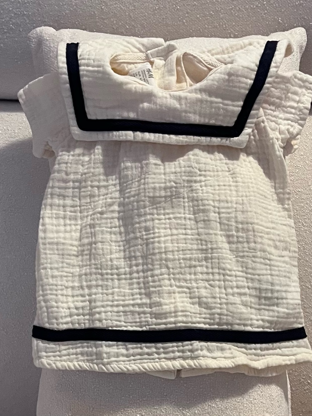 White Baby Sailor Collar Top Dress, nautical Navy Trim